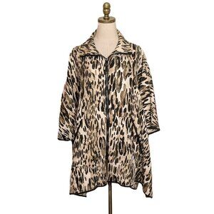 IC by Connie K Full Zip Poncho Jacket Size S Brown Black Animal Print Call of th